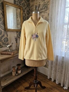 Vintage Northern Reflections Floral Fleece Pullover Yellow Quarter Zip Sweater M